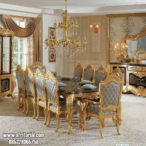 Meja Makan 10 Kursi Desain Ukir Klasik Mewah