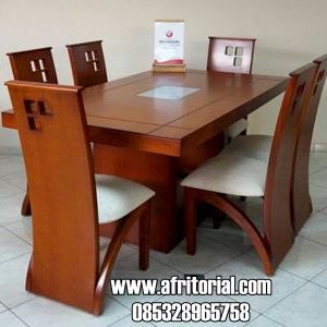 Meja Makan Jati 6 Kursi Model Minimalis Kayu Solid