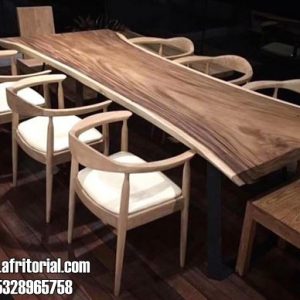 Meja Cafe Trembesi Model Kayu Utuh Alami 8 Kursi
