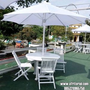 Meja Cafe Payung Minimalis Cat Duco Warna Putih
