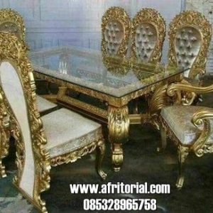 Meja Makan Eropa Model Mewah 8 Kursi Kayu Jati