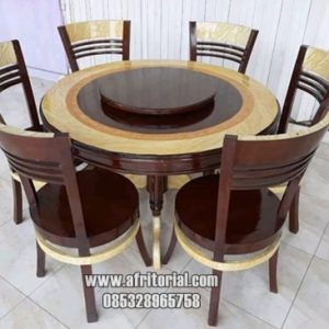 Meja Makan Budar Putar 6 Kursi Kayu Jati Jepara