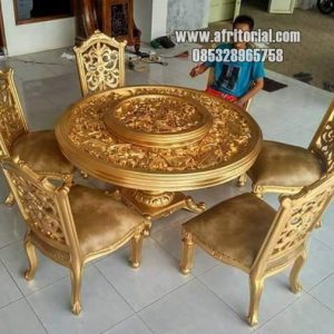 Kursi Meja Makan Bundar 6 Kursi Kayu Model Mewah Ukiran Jepara