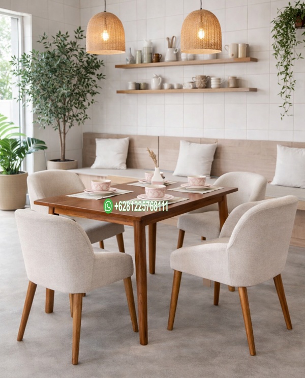 Set Kursi Cafe Minimalis Retro Jok AFJ-262 Kayu Jati Natural